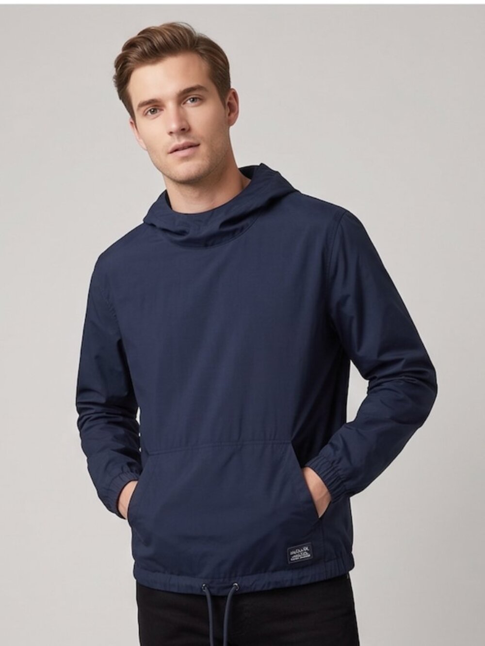 Mens Frank And Oak Men’s Navy Blue Lightweight Rain Hoodie Pullover Windbreaker